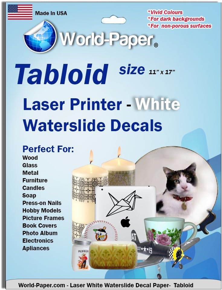 Laser Waterslide Decal Paper WHITE 20 Sheets Package 11 x 17*