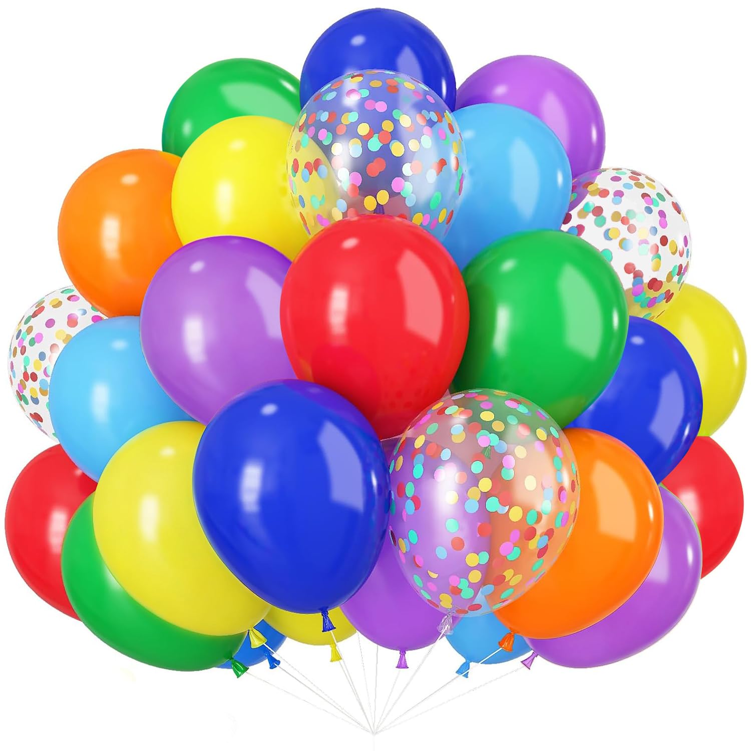 Rainbow Party Balloons, 60 Pack Multicolour Latex Balloon, Red Green Blue Yellow Purple Party Balloons, 12 inch Helium Assorted Colorful Balloon for Kids' Birthday Carnival Circus Festival Decoration