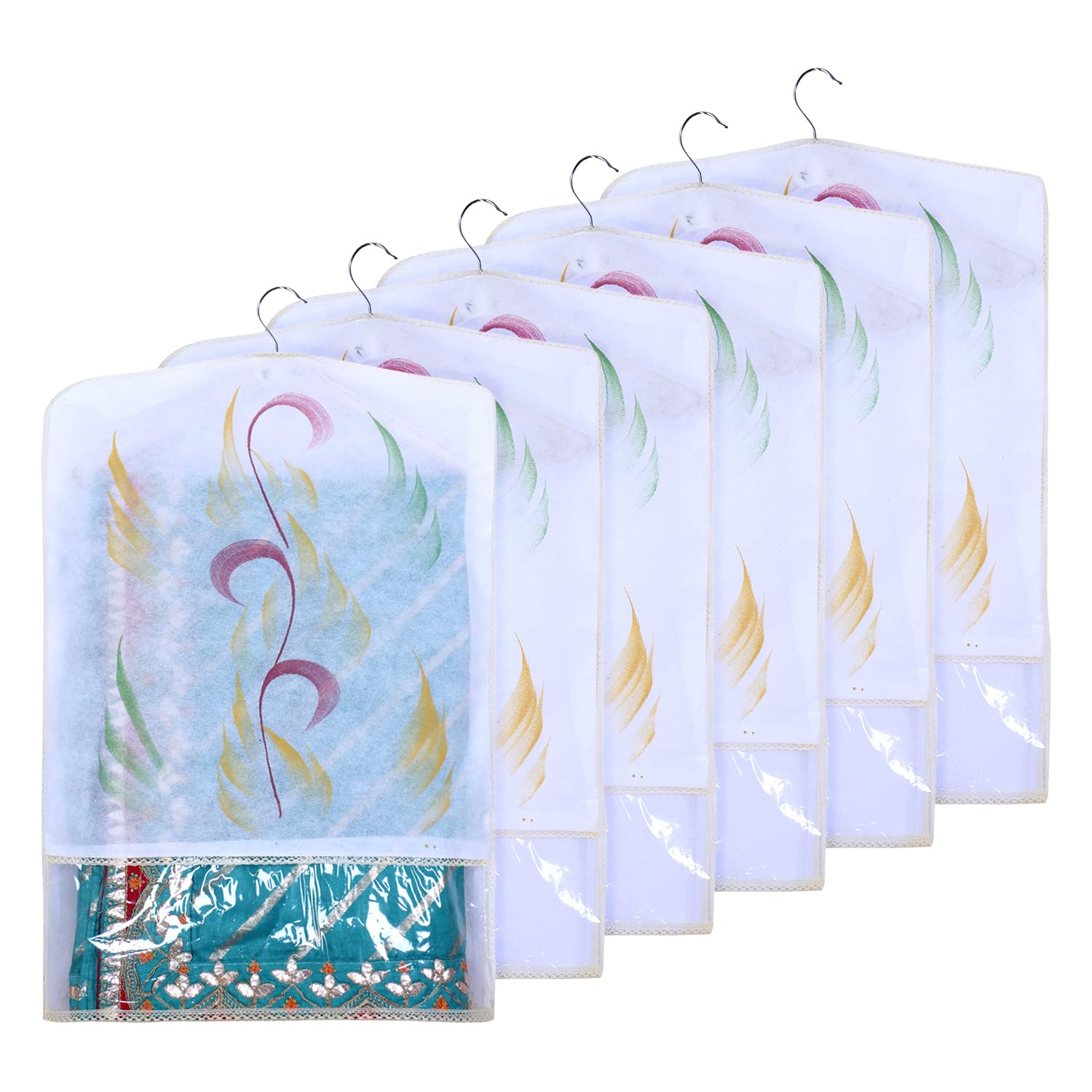 Kuber Industries Hanging Saree Cover | Non-Woven Brush Painting Pattern Saree Cover | Saree Covers for Home | Saree Cover with Small Transparent view | Pack of 6 | Yellow (B0CQG37CHN) Amazon Price History, Amazon Price Tracker