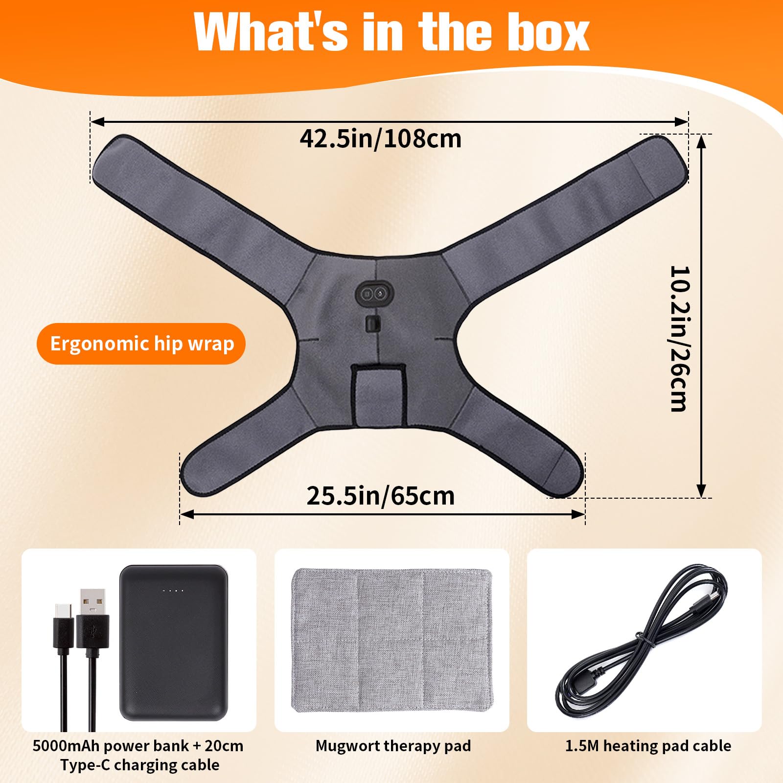Coussin chauffant sans fil pour douleurs sciatiques - Coussin chauffant électrique pour hanches avec batterie externe de 5000 mAh - 3 niveaux de chaleur et 6 modes de massage - Coussin chauffant