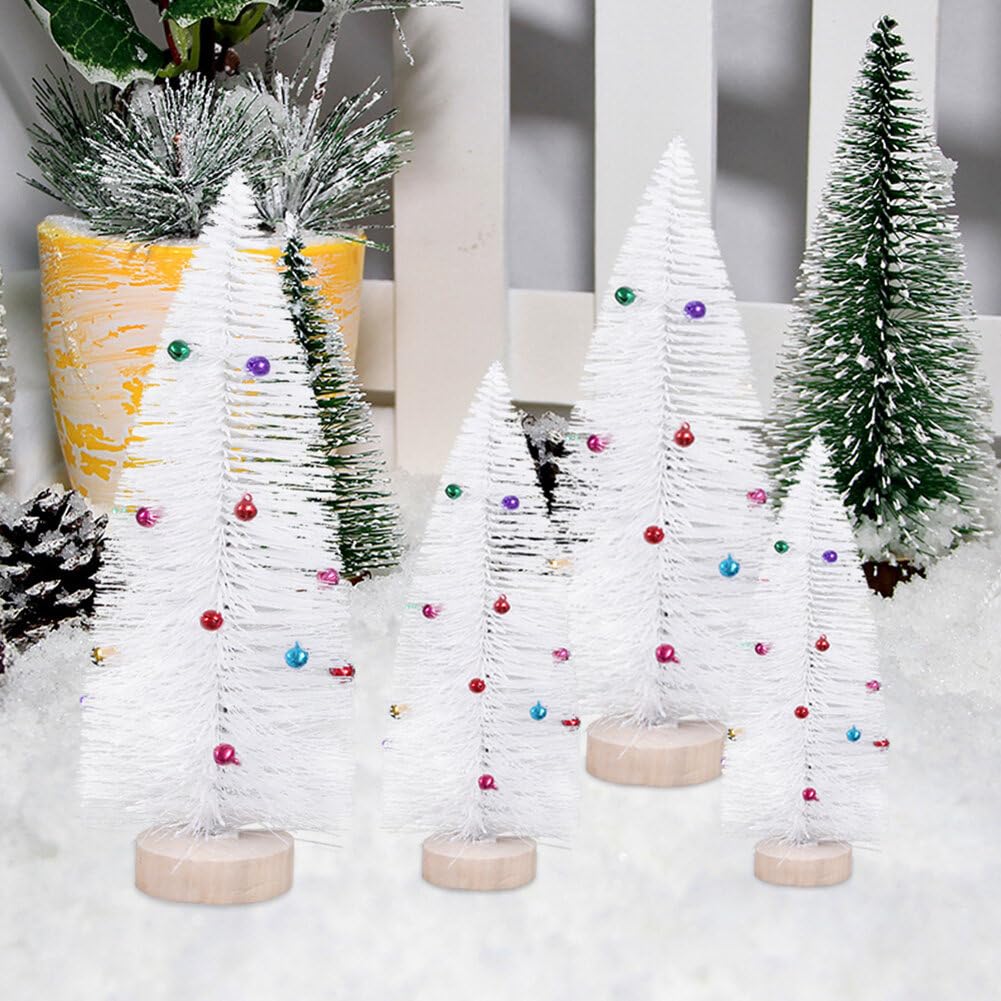 JAWSEU Mini Albero Di Natale Artificiale Bianco Con Neve E Campanelle – Decorazione Da Tavolo Con Base In Legno E Stella Dorata