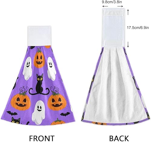 Miniatura 6 de Whimsical Halloween Purple Hand Towels with Hanging Loop, Soft Absorbent Hand Towel Bathroom Set 2, 18.2 x 14 Inch
