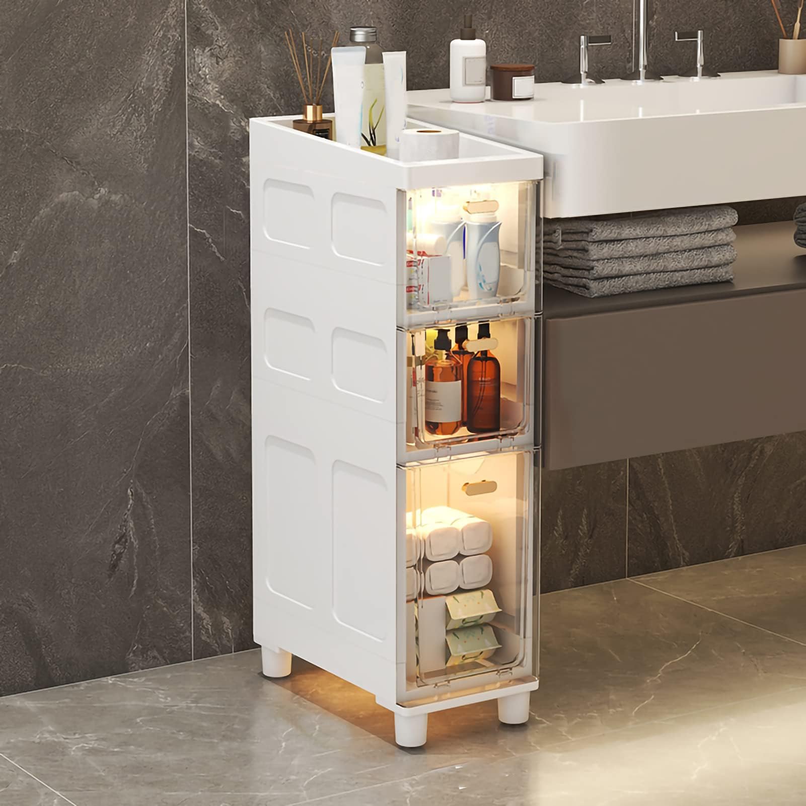 Amazon.com: FRGBAKLI Slim Bathroom Cabinet Storage, Large Capacity Slim ...