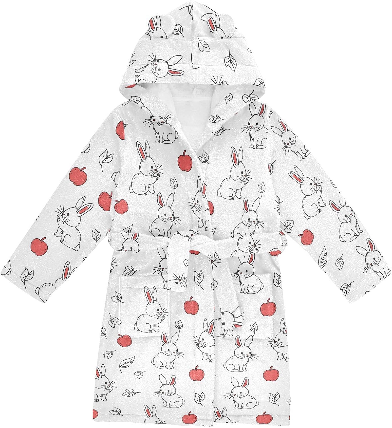 senya Hand Painted Rabbit Toddler Hooded Bathrobe Kids Soft Plush Bath Towel Robes for Boys Girls 2-12 Years