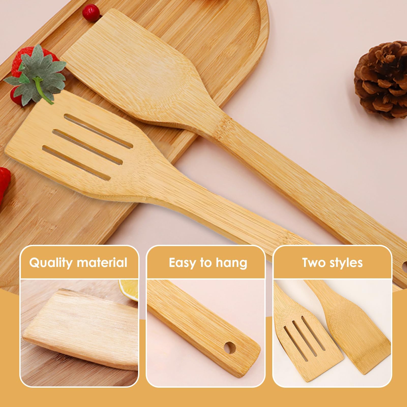 Spatole Legno Set Spatole In Legno Di Acacia 3 Pezzi: Per Padelle Antiaderenti, Resistente Al Calore, Senza BPA, Design Ergonomico Cucchiaio Legno Cucina