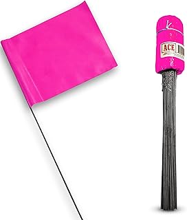 Pink Marking Flags 100 Pack - 4x5-Inch Pink Flag on 15-Inch Wire - Small Yard Flags Marking, Marker Flags for Lawn, Irrigation Flags, Lawn Flags Markers, Landscape Flags, Survey Flags, Sprinkler Flags