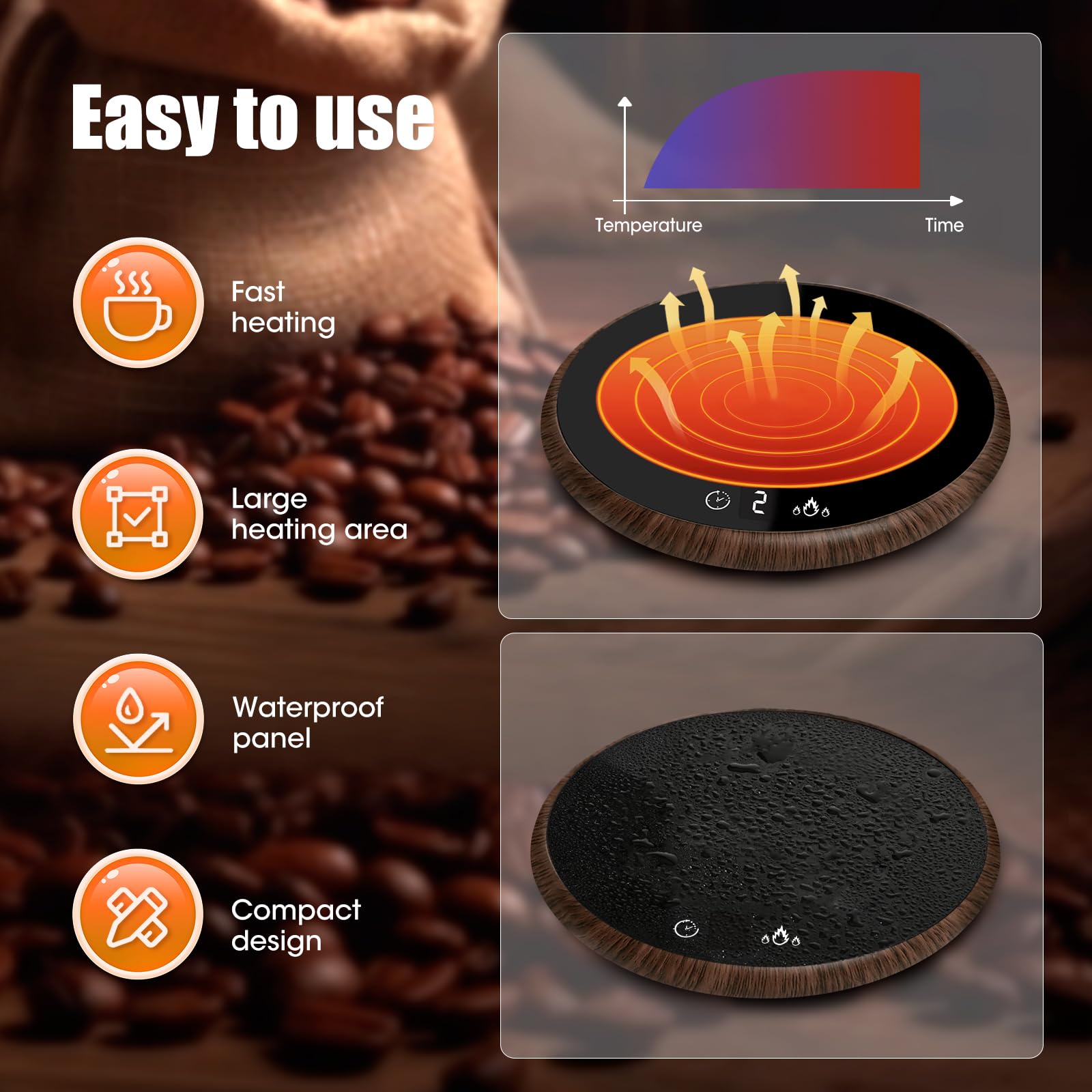 Coffee Mug Warmer, Electric Smart Beverage Mug Warmer Cup Warmer with Touch Tech & LED Backlit Display - Image 3