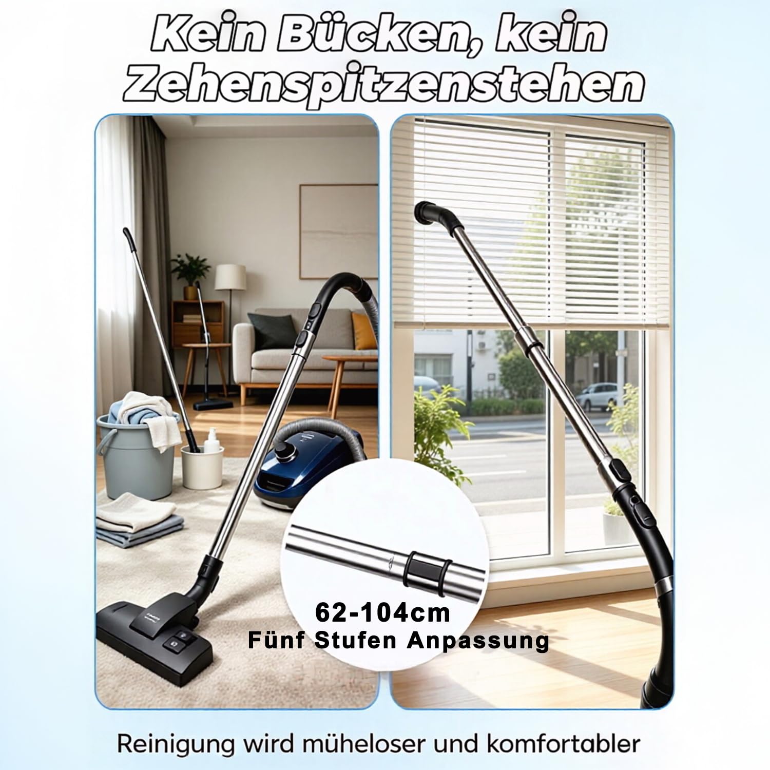 Edelstahl Staubsaugerrohr - Ersatzrohr kompatibel mit Bodenstaubsauger Miele S8,S6,S5,S4,S2,S1,C1,C2,C3,H1 Complete, Compact, Classic, Swing, S8000 Zubehör 35mm Teleskoprohr für Staubsauger Ersatzteil