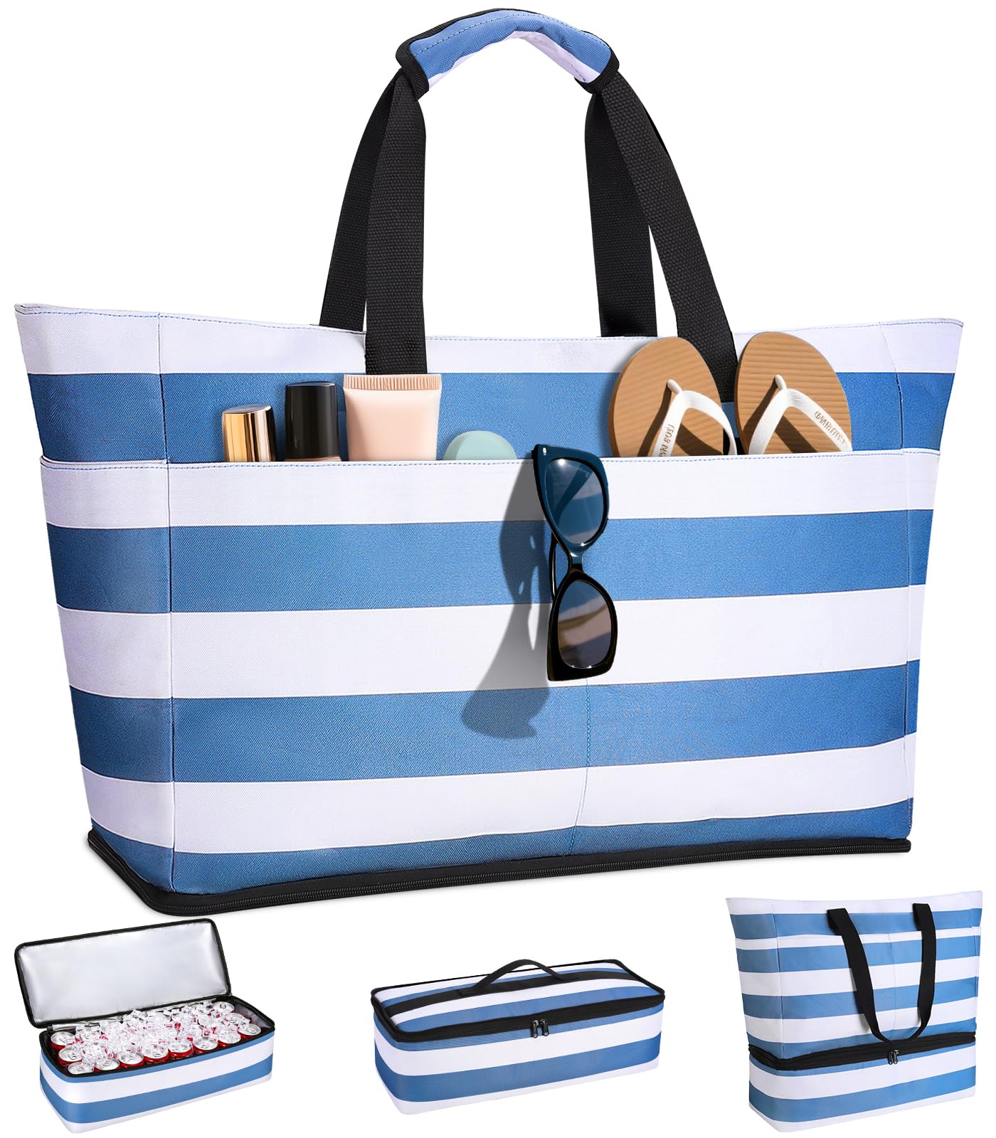 CIRYCASE Borsa Mare Grande con Termica XXL, 54L Borsa da Spiaggia Viaggio Impermeabile, Anti-Sabbia Pieghevole Borsone Mano Tote Bag Multitasche e Barriera Umida per Famiglia/Shopping/Palestra/Vacanze