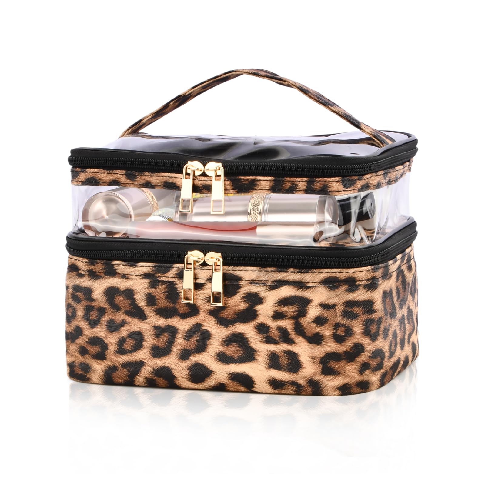 Grande Trousse de Maquillage Leopard 22x16x15cm 2 en 1 Imperméable pour Voyage Camping