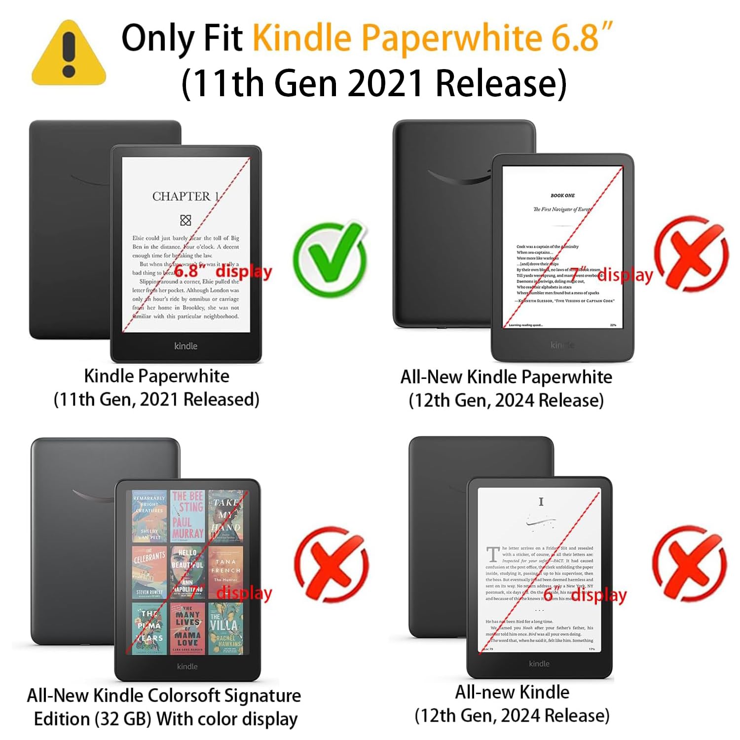 Schutzhülle für Kindle Paperwhite mit 17,3 cm (6,8 Zoll) Display (nur Version 11. Generation 2021), PU-Leder, Schutzhülle mit Handschlaufe, Bibliothek