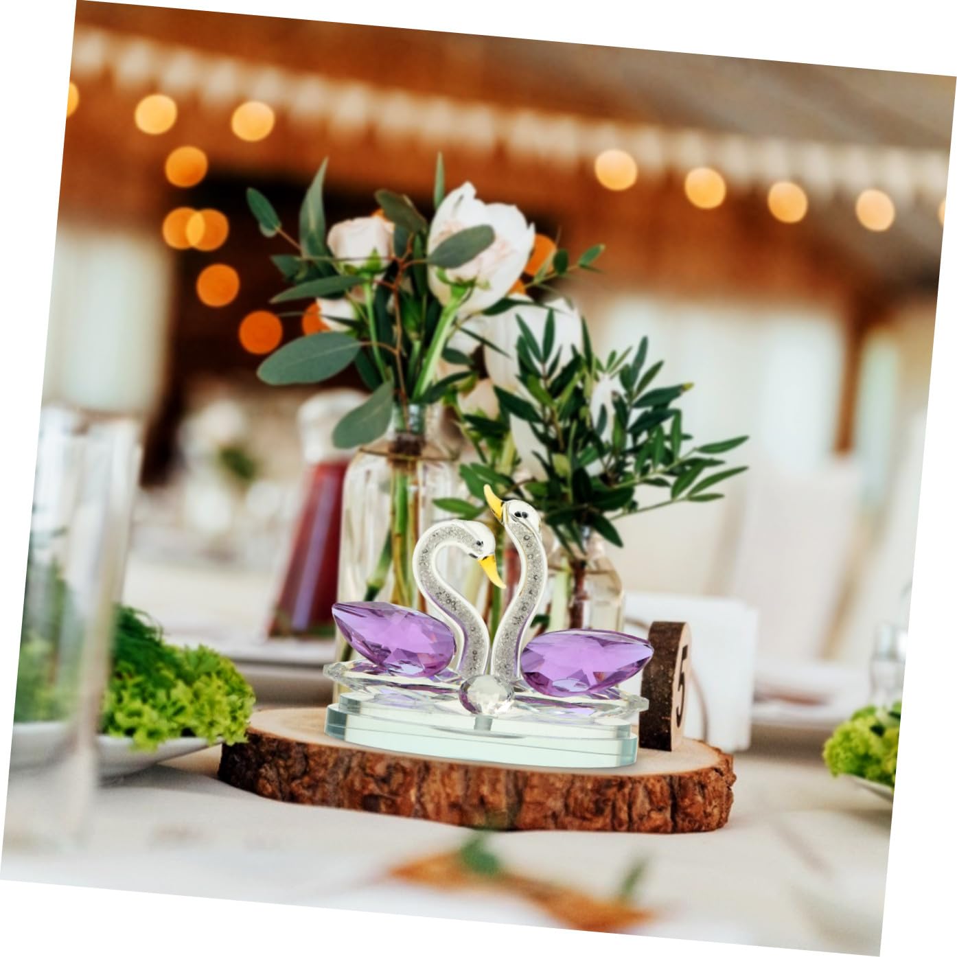 HOMSFOU Kristallschwan Figur Dekoration aus Kristall Glas Handgefertigte Schwanenstatue für Wohnzimmer Elegante Wohndeko mit Romantischem Design