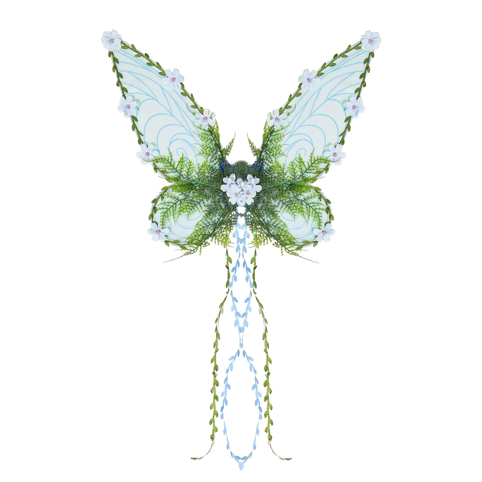 ESSECMBS Halloween Forest Fairy Wings for Women Creative Butterfly Wings with 3D Flowers and Leaves Decor for Cosplay (B-Blue, 63 * 48cm / 25 * 19inch)