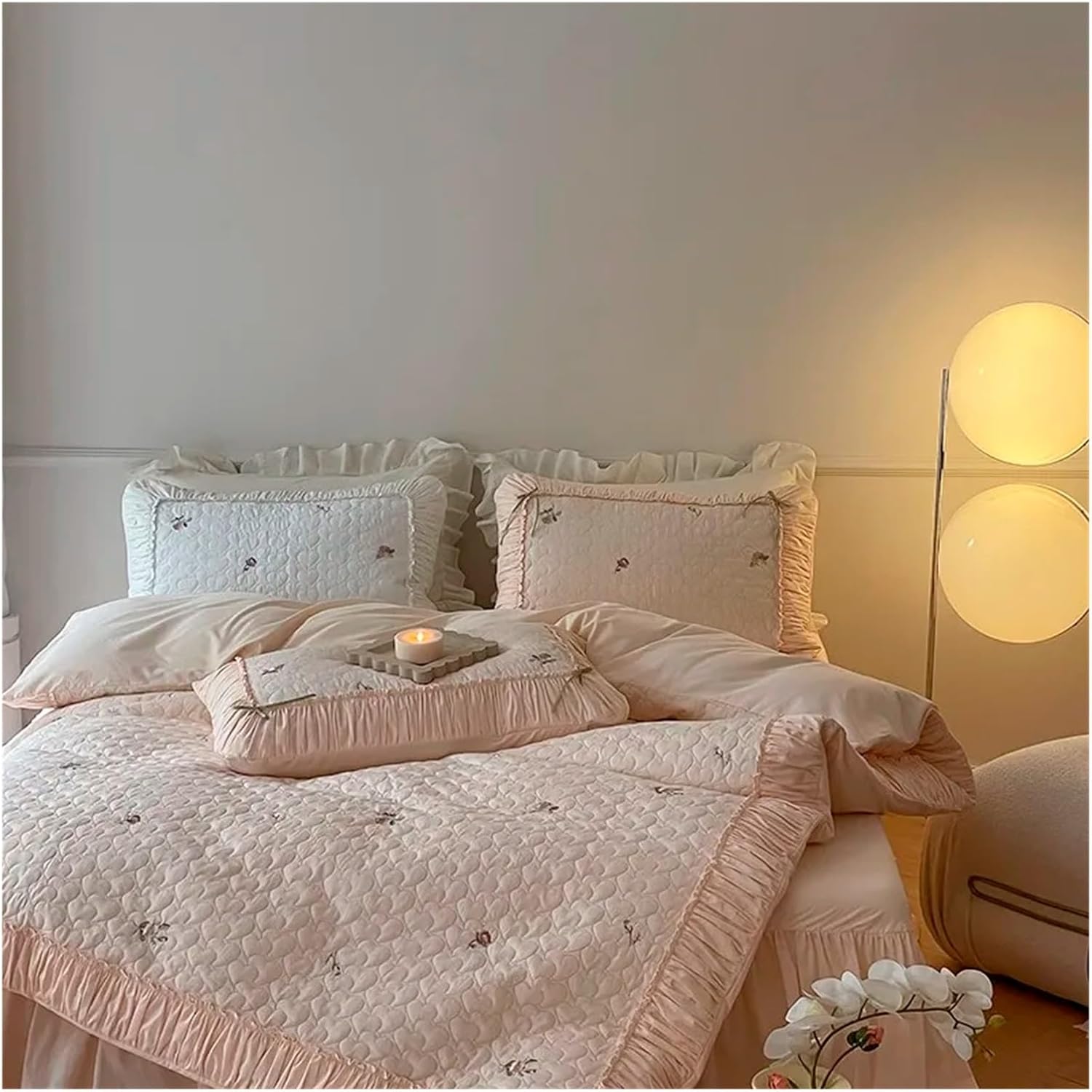 100% Cotton Washed Cotton Quilted Duvet Cover Queen King 4 Pcs Embroidery Touch Soft Bedding Sets with 1 Bed Sheet 2 Pillowcases,Bed