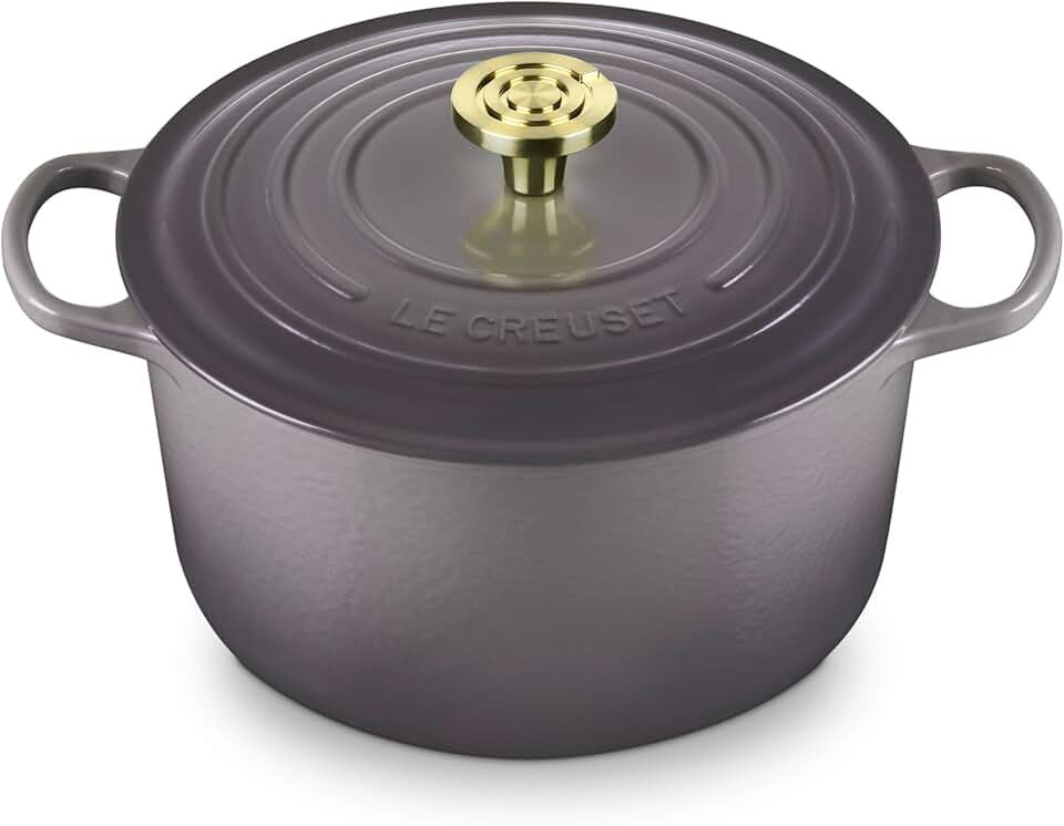 Le Creuset Signature 6.5-quart Deep Round Dutch Oven with Light Gold Crucible Knob - Enameled Cast Iron (Oyster)