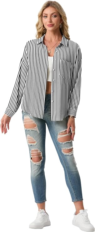 Long Sleeve Button Down Shirts for Women Tops Blouse Dressy Casual