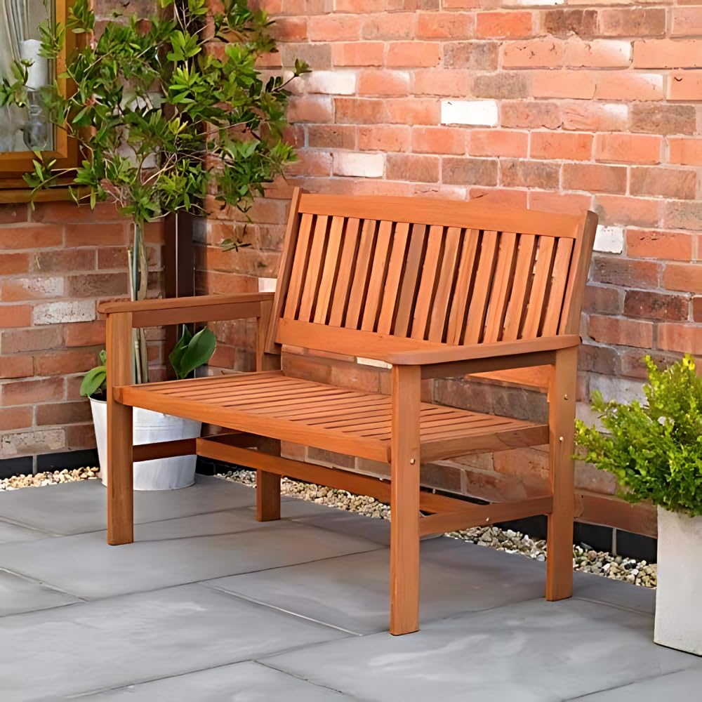 Garden Mile Traditional Wooden Garden Bench - Weather Resistant 2-Seater 1.2m Wooden Garden Furniture - Solid Hardwood Construction Indoor & Outdoor 2 seater garden furniture Easy Assemble