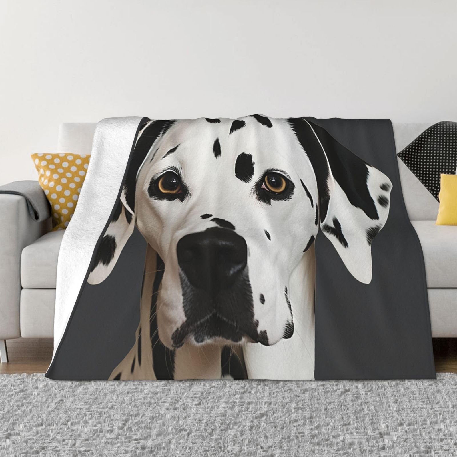 Fodpand Black Dalmatian Flannel Blanket 50"X40" - Ultra-Soft Lightweight Throw Blanket For Bed, Sofa, And Couch - Luxury Air Conditioning Blankets - Cozy Warm Blankets For All Seasons