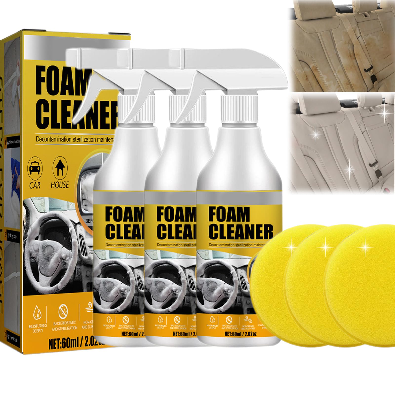 Pnedeodm Car Interior Foam Refinisher Cleaner, All Around Master Foam Cleaner, Multifunctional Car Foam Cleaner, Foam Cleaner All Purpose, Foam Cleaner for Car (3Pcs)