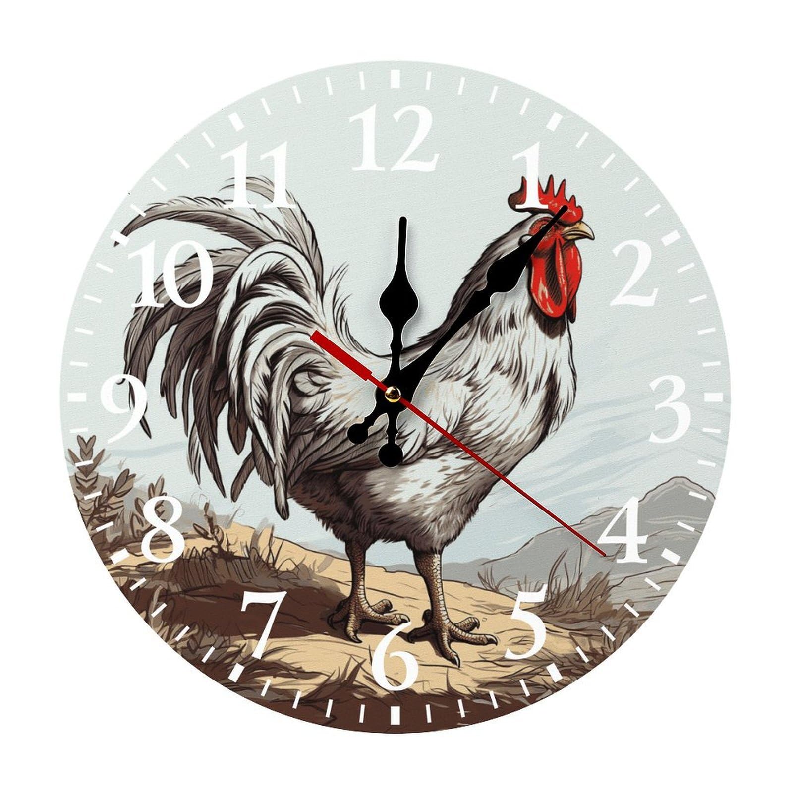 NTVOWPZO 10 Inch Wall Clock Chicken Sketch Battery Operated Wall Clocks Silent Non-Ticking Round Wall Clock for Living Room Kitchen Home Office Wall Decorative Clock