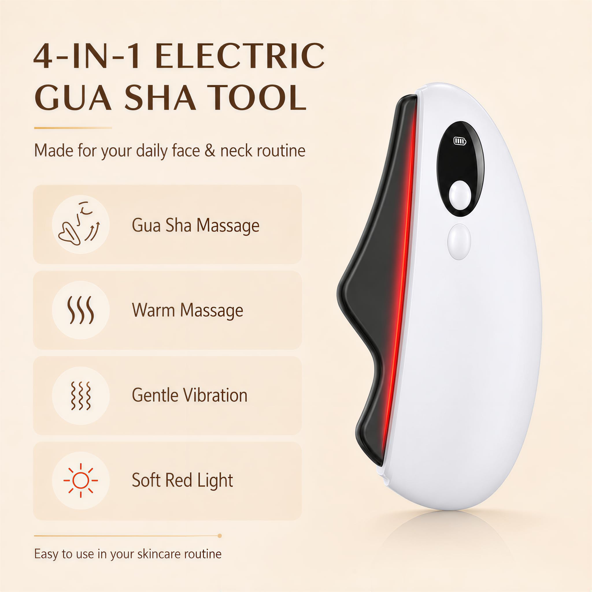 Masajeador facial eléctrico Gua Sha, herramienta de masaje facial y cuello con luz roja suave, borde de piedra Bian, 9 niveles de calor, 3 modos de vibración, pantalla LCD, herramienta recargable Gua