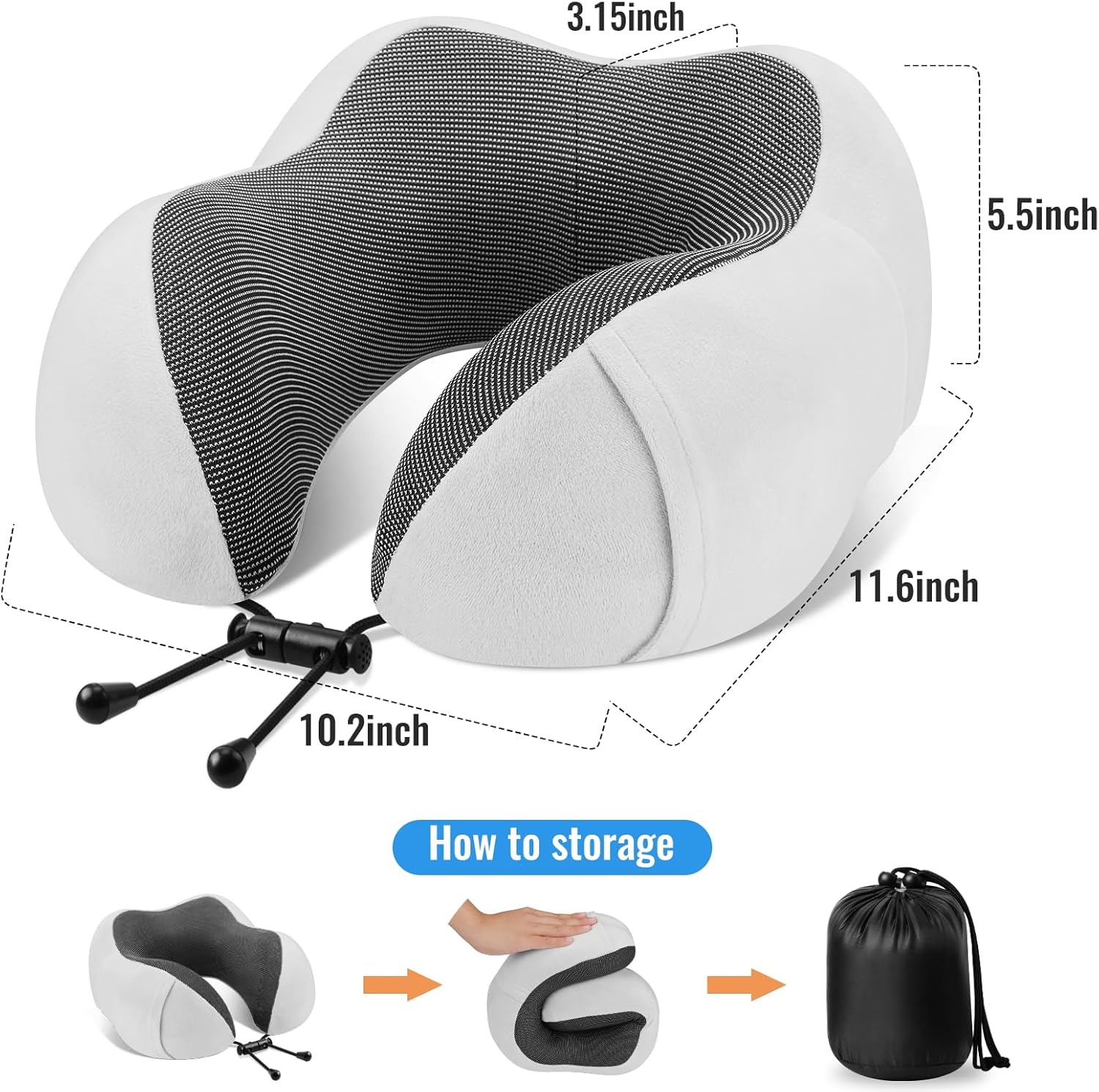 CloudBliss Travel Pillow Premium Memory Foam, Comfortable&Supportive Neck Pillow, Sleeping Neck Pillows for Travel, Airplane Pillow for Sleeping Airplane, Car, Office and Home (Light Grey) - Image 3