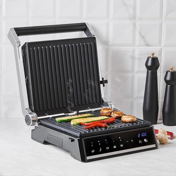 Homend Grilliant 1341H Grill Toaster and Grill Machine with Inox Body, Casting Plate, 5 Programs, Led Screen