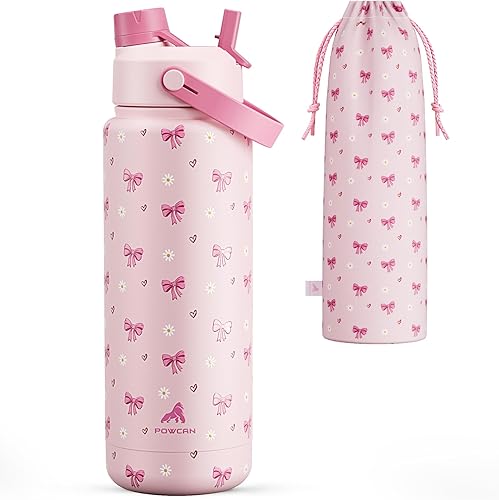 Miniatura 39 de POWCAN - Botella de agua térmica 2 en 1, sorbete y tapa con boquilla, antifugas, acero inoxidable sin BPA, apta portavasos automóvil, bebida fría 24