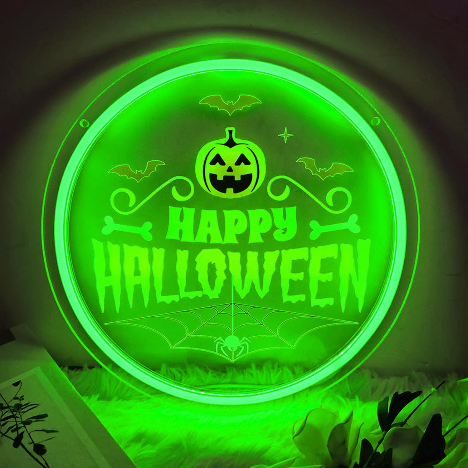 HFHungkeong Halloween Decorations LED Happy Halloween Neon Light up Signs for Halloween Fall Party Indoor Home Fireplace Window Wall Door Hanging Decor,5V USB Powered โ image 1