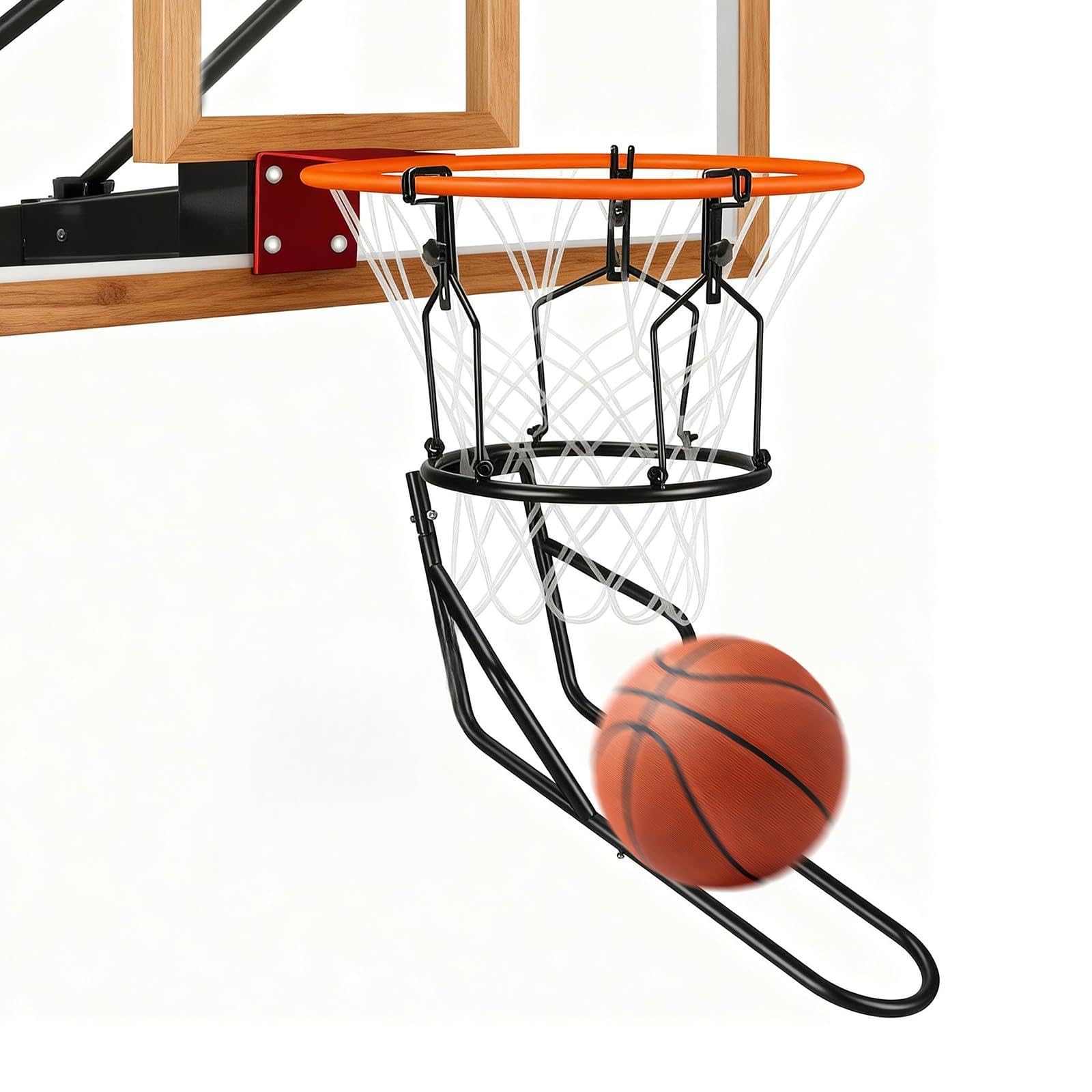 Basketball Return Attachment, 180° Rotatable Return Attachment, Heavy Duty Metal Pole Mount With 3 Large Stable Hooks Accessories for 18" Rim Basketball Training Outdoor Indoor Solo Play Practice
