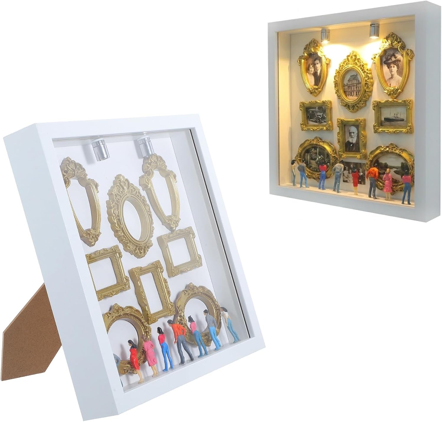 Cabilock DIY Mini Museum Shadow Box Kit, 8 Frames, 8 Figures, 2 LEDs