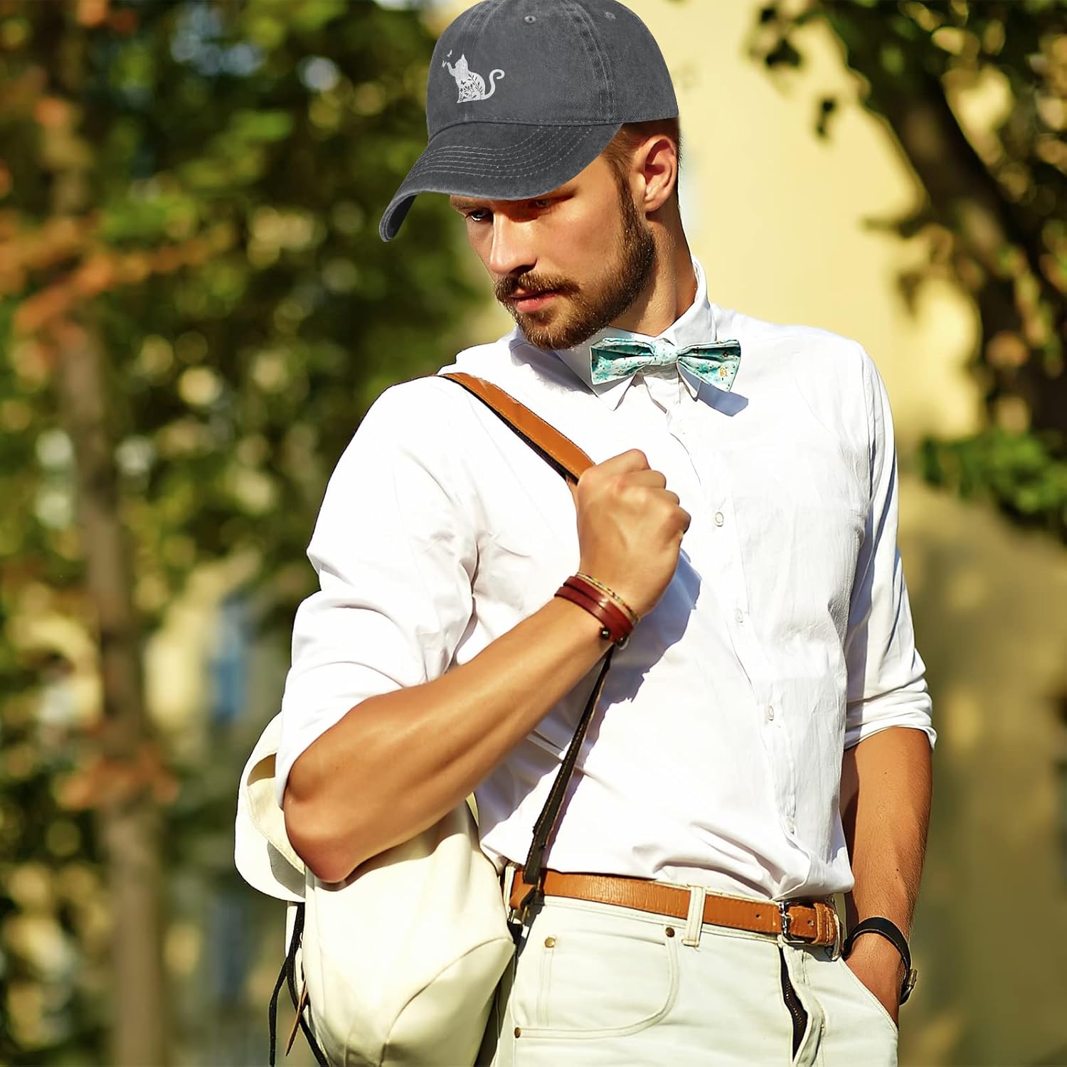 Women's Floral Cat Hat for Cat Lovers, Vintage Distressed Washed Adjustable Baseball Cap for Men and Women - Image 7