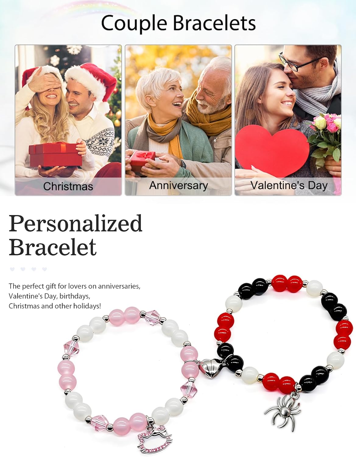 Matching Bracelets for Couples Kitty Spider Friendship Bracelets Sister Bestie Bf Gf Valentine's Day Birthday Christmas Matching Heart Charm Bracelets Jewelry Gifts - Image 5