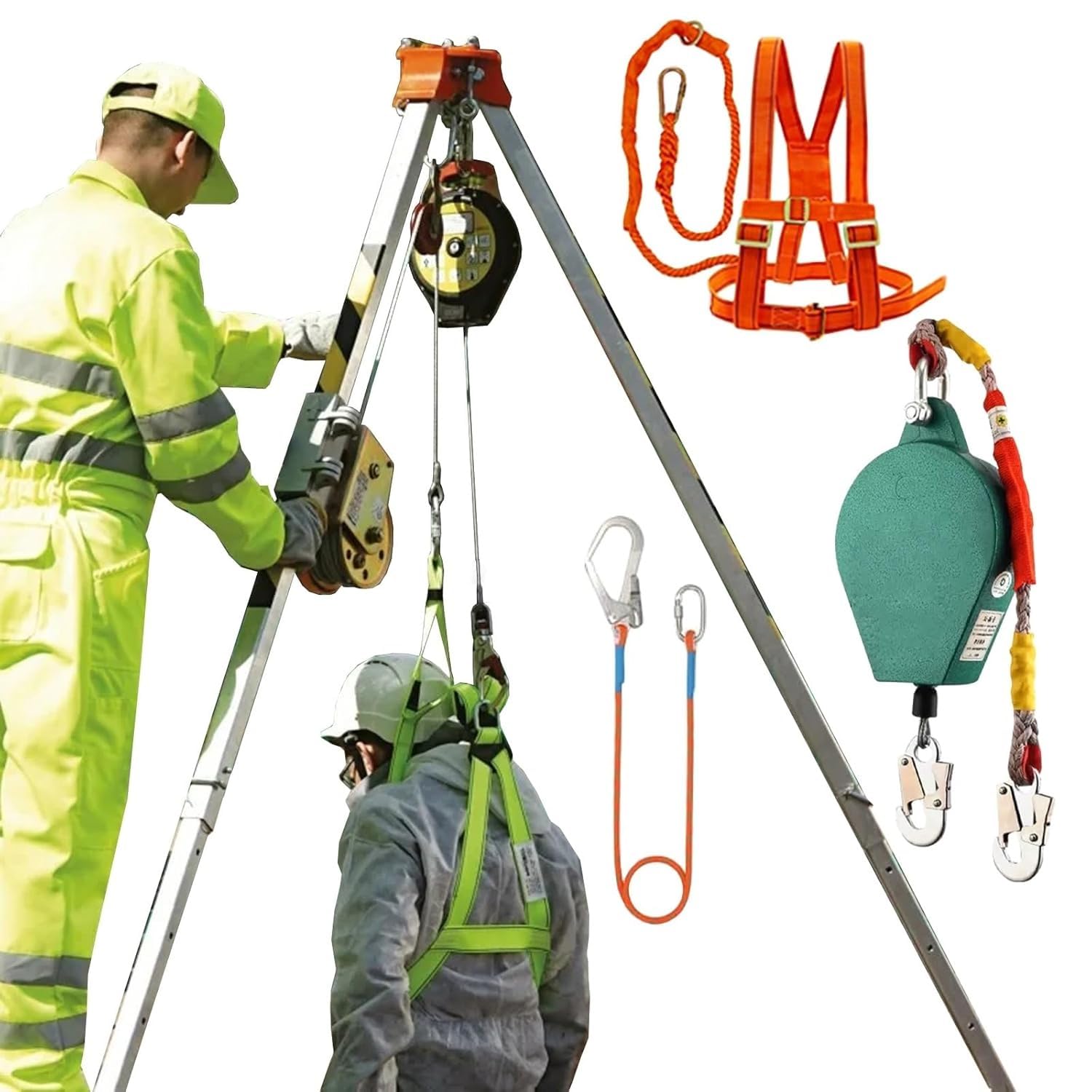 Rescue Tripod System with 1800LBS Winch & 10m Fall Protection Aluminum Sewer Lift Equipment for Safe Recovery & Hoisting & Lightweight Rescue Gear