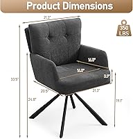 Vista 2 de Silla de Comedor de Tela Moderna Giratoria Sillas de Comedor Tapizadas Cómodo Sillón de Acento con Respaldo Medio, Silla de Escritorio con Brazos