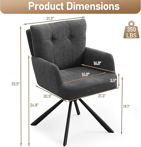 Miniatura 2 de Silla de comedor de tela moderna giratoria para comedor, sillas tapizadas, cómodo sillón con respaldo medio, sillón de escritorio sin ruedas para