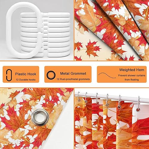 Miniatura 3 de Cortina de ducha de otoño con hojas de arce otoñal, cortina de ducha para baño, rústica, granja, Acción de Gracias, hogar, bañeras, decoración de