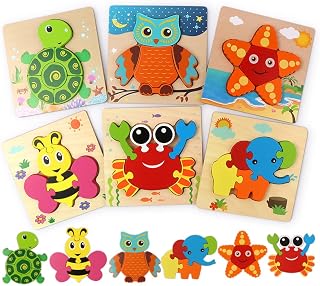 Wooden Puzzles for Toddlers Toys Gifts for 1-3 Years Old, 6 Pack Wooden Animal Puzzles Learning Toys for Boys and Girls Ages 2-4, STEM Educational Learning Toy Birthday Gifts