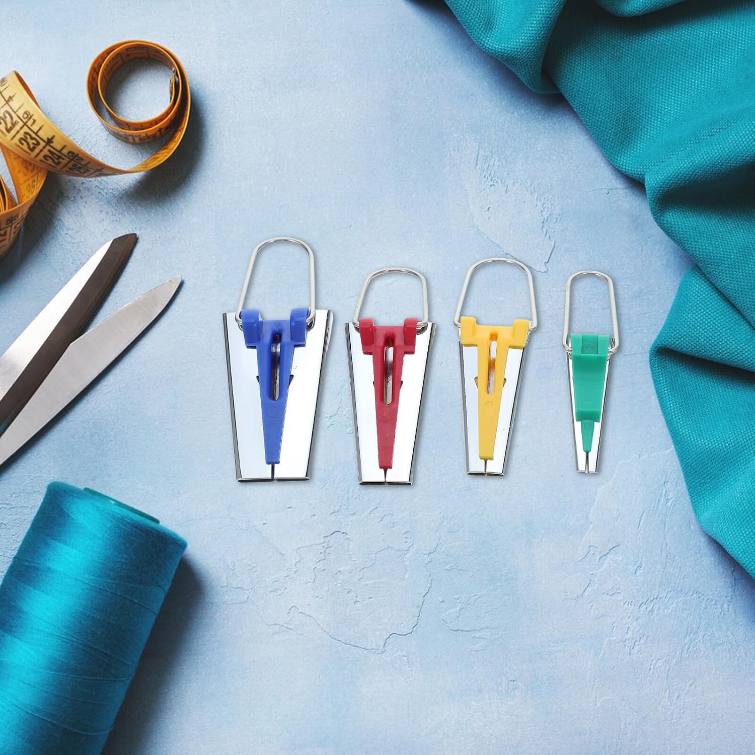 NIYANGLE Bias Tape Maker Set 4pcs Metal Hemming Tool Sewing Edge Roller with Awl for Quilting Patchwork Craft DIY Binding Tape Making