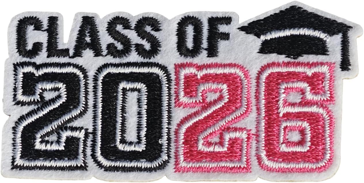 Class of 2026 Graduation Embroidered Iron On Sew On Patches, Senior High School College Grad Student Teacher Applique Badge for Clothes Jeans Backpacks Hats, Black and Pink (Color B)
