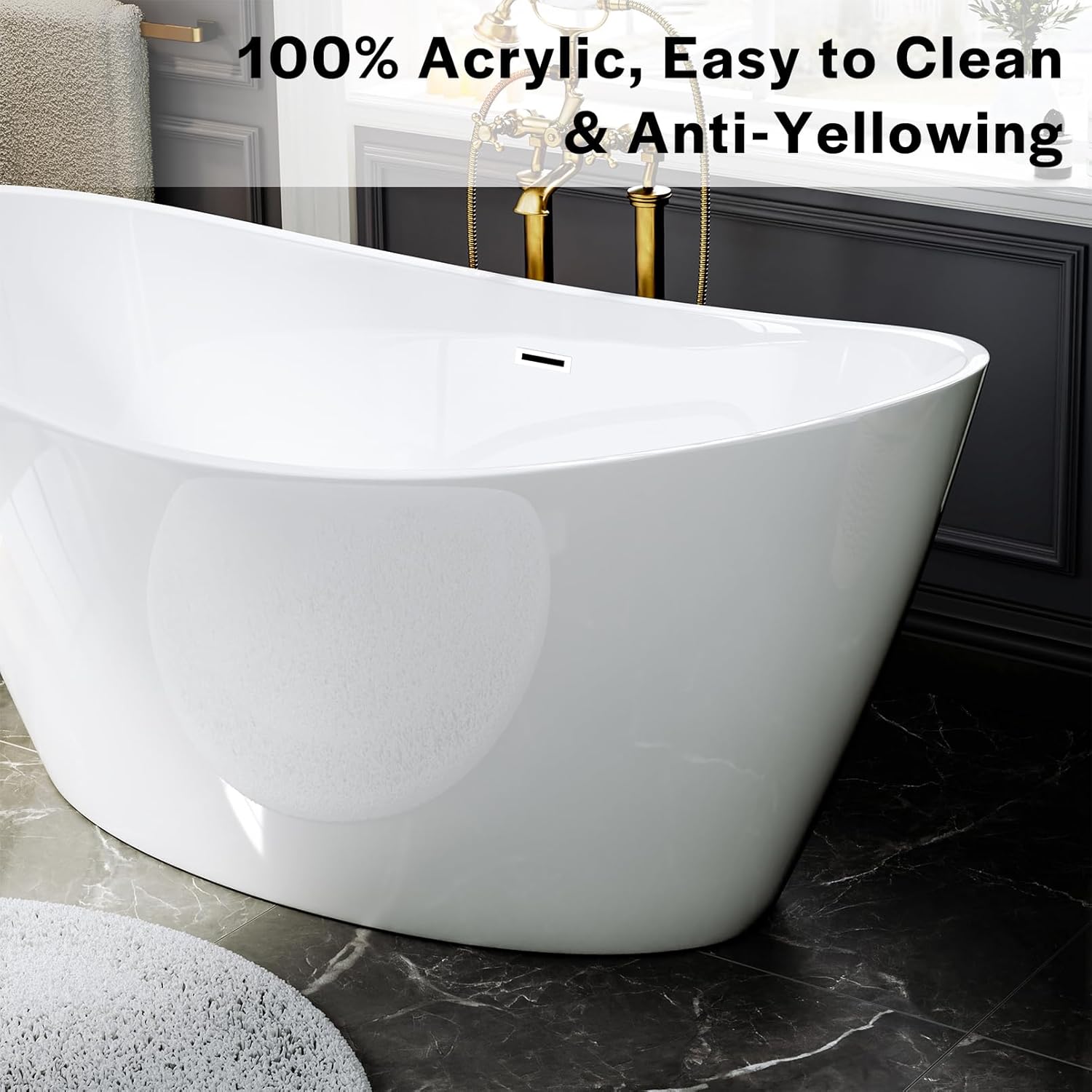 Empava Bathtub, 67" Soaking Tub, Acrylic Free Standing Tub with Center Drain and Overflow, Contemporary Design Bathtub for Bathroom, cUPC Certified, Glossy White