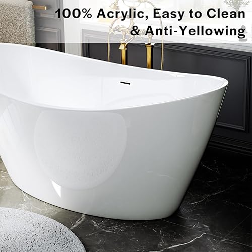 Miniatura 3 de Empava Bañera independiente de acrílico de 67 pulgadas, bañera contemporánea de acrílico blanco con desbordamiento y drenaje mate, 67FT1518