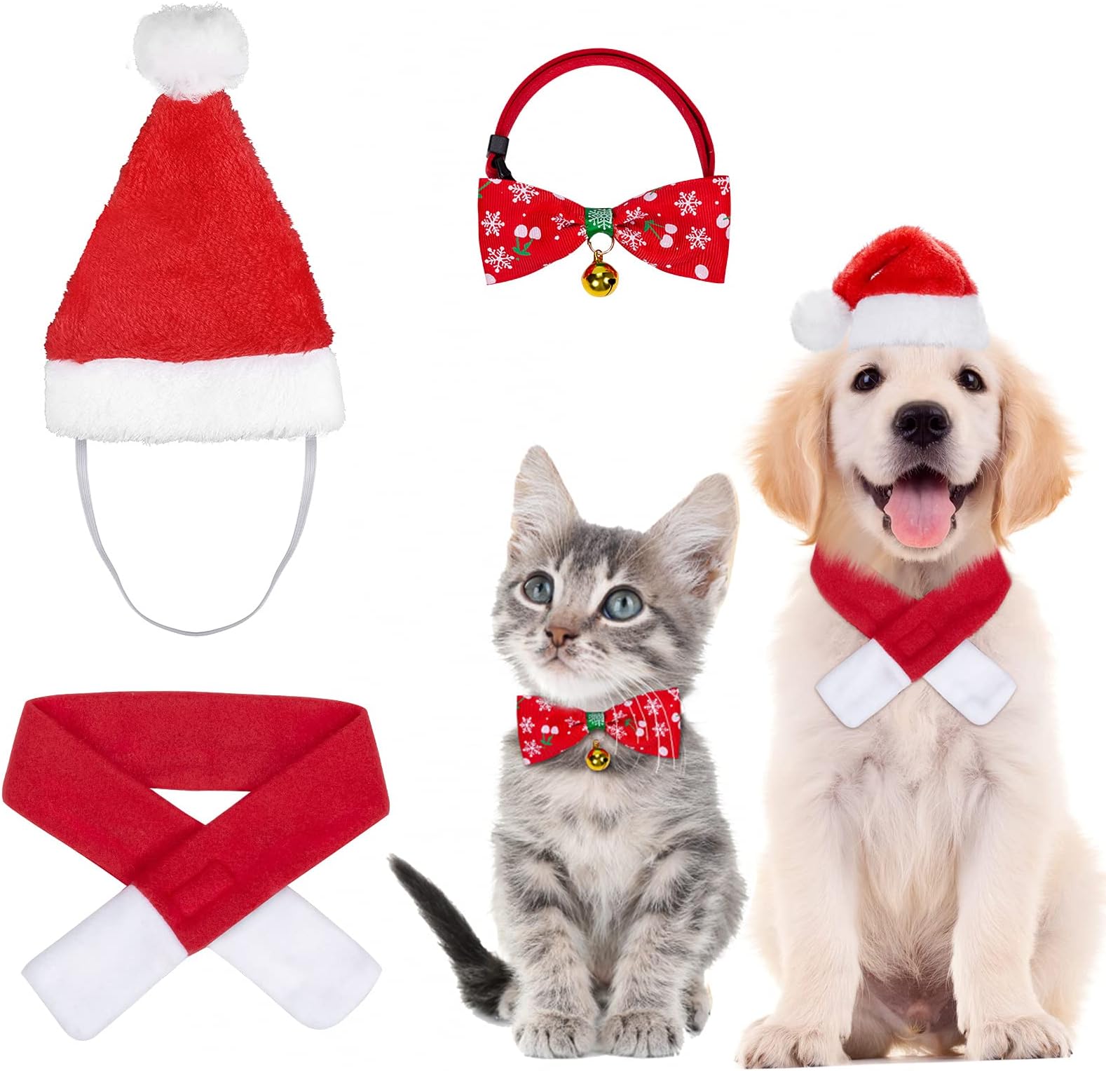 Costume di Natale per Animali Domestici, 3 Pezzi Bandana di Natale Costume di Natale per Animali Domestici, 3 Pezzi Bandana di Natale