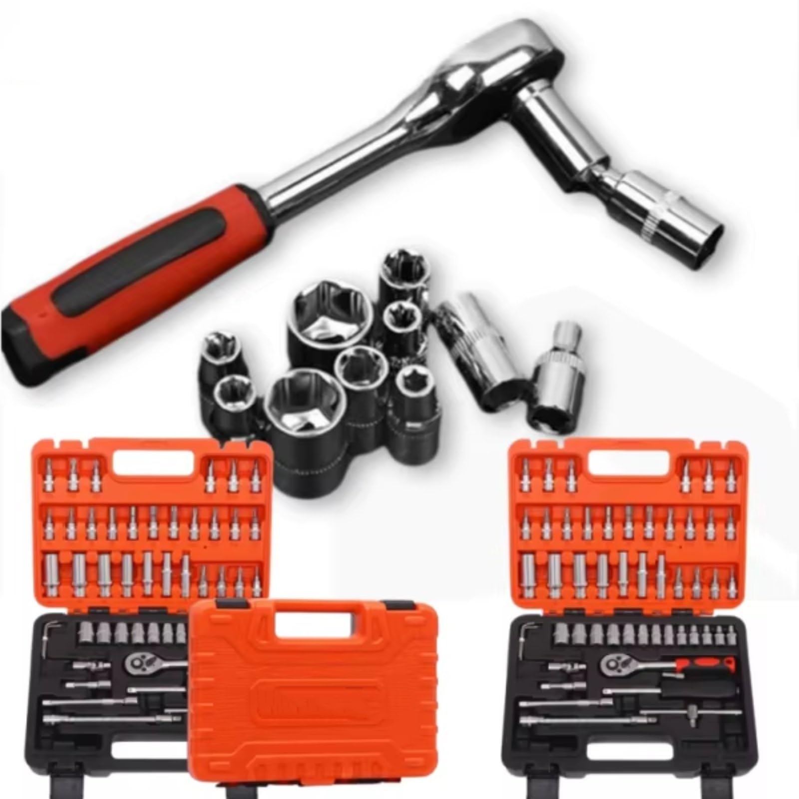 Maletín herramientas multiusos Kit Herramientas Reparación Automóviles Manga 53 Uds. Juego Enchufes Llave Dinamométrica Trinquete Combo Mantenimiento Vehículos Motocicleta Juego Herramientas
