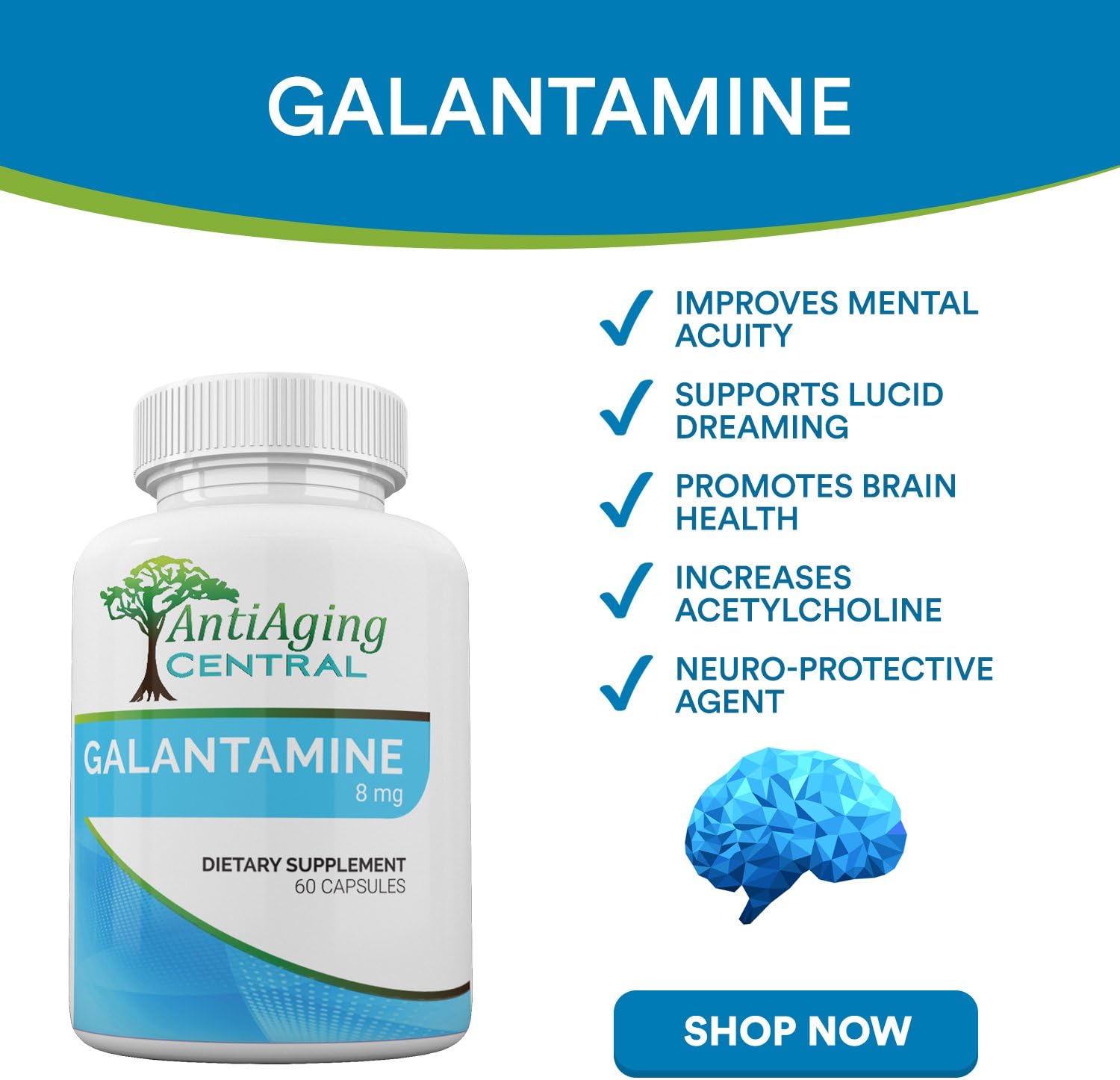 Galantamine 8mg at 4mg Price | Lucid Dreaming Nootropic | 60 Capsules