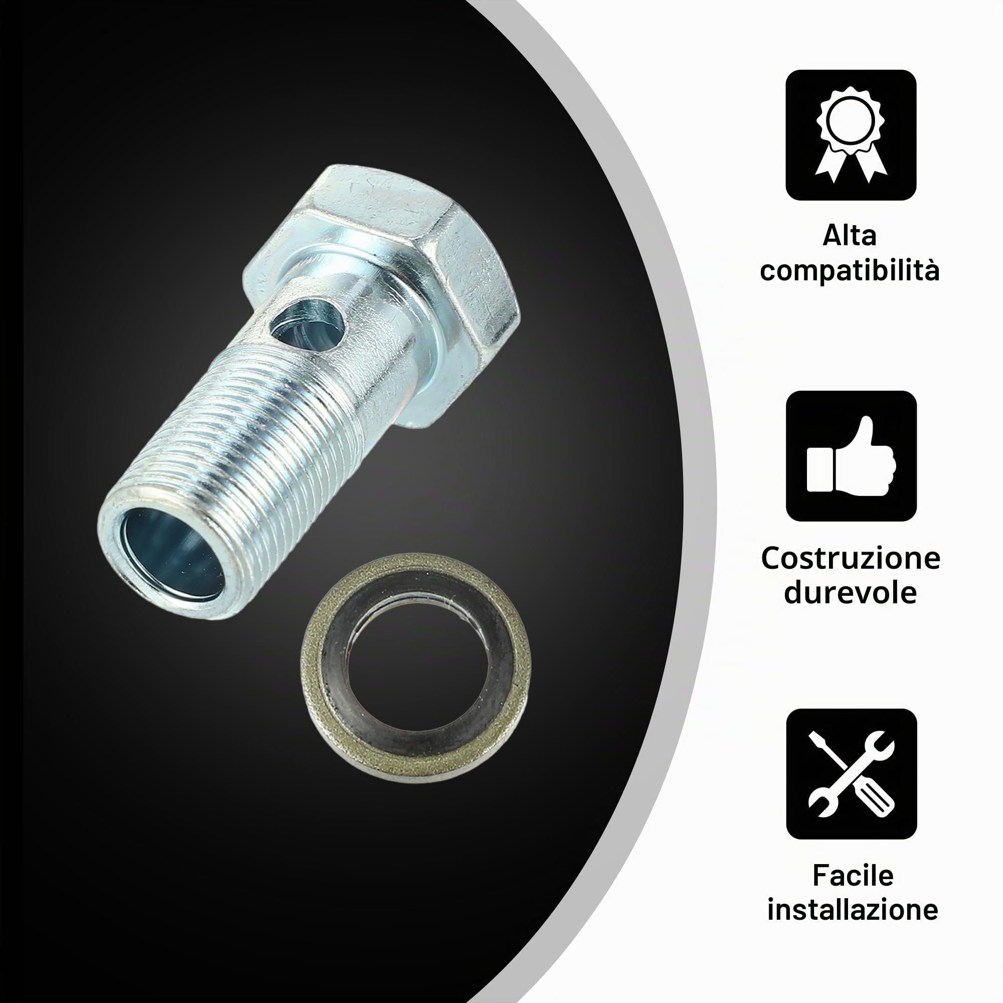 QUARKZMAN Adattatore Universale per Raccordo Freno A Banjo 2 Set M12 X 1.0 | Acciaio Al Carbonio, Argento, Per Freni Idraulici, Dimensioni 32x19mm, Diametro Interno Bullone 7mm, 4 Pezzi Guarnizioni