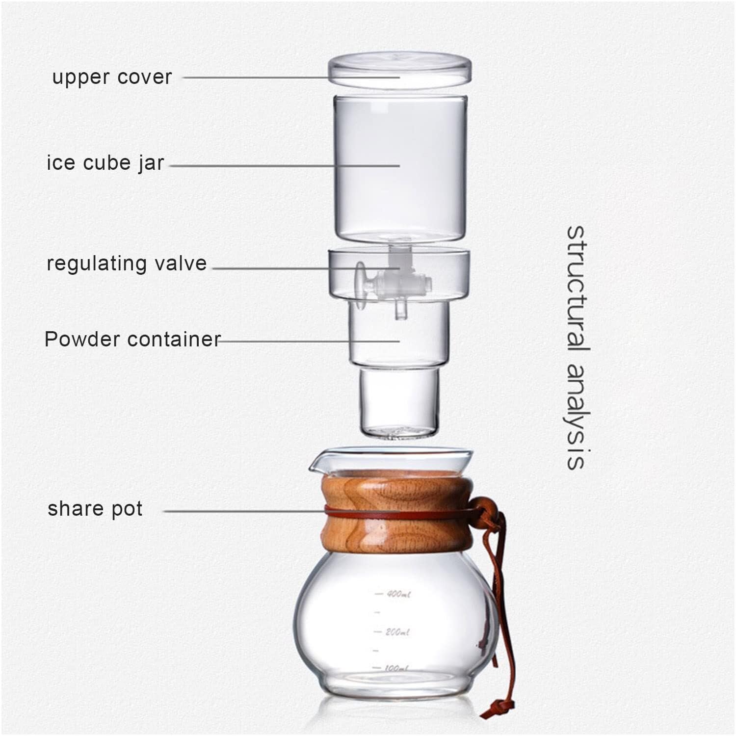 Cold Brew Drip Tower， Ice Cold Brew Dripper, ręcznie robiony Cold Brew Coffee Maker z regulowanym dripperem, odłączany szklany Cold Brew Maker do domu, biura