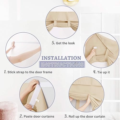 Miniatura 2 de RYB HOME - Cortinas para puerta francesa de 84 pulgadas de largo, cortinas opacas de privacidad para ventana con amarra, para puerta corrediza de