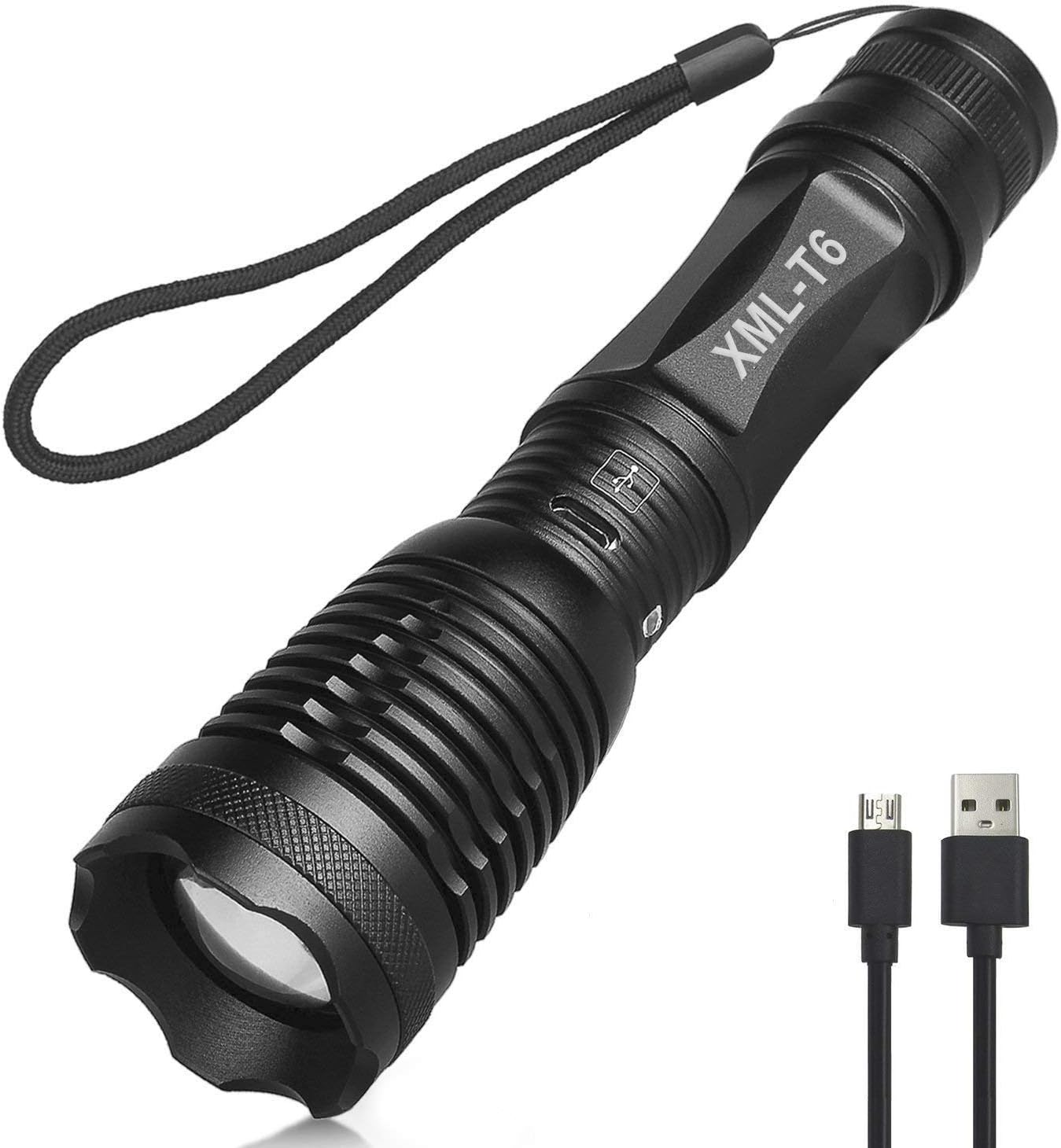 Semlos XM-T6 USB Rechargeable Flashlight Torch Zoom Focus Tactical Flashlight for Camping Hiking Emergency
