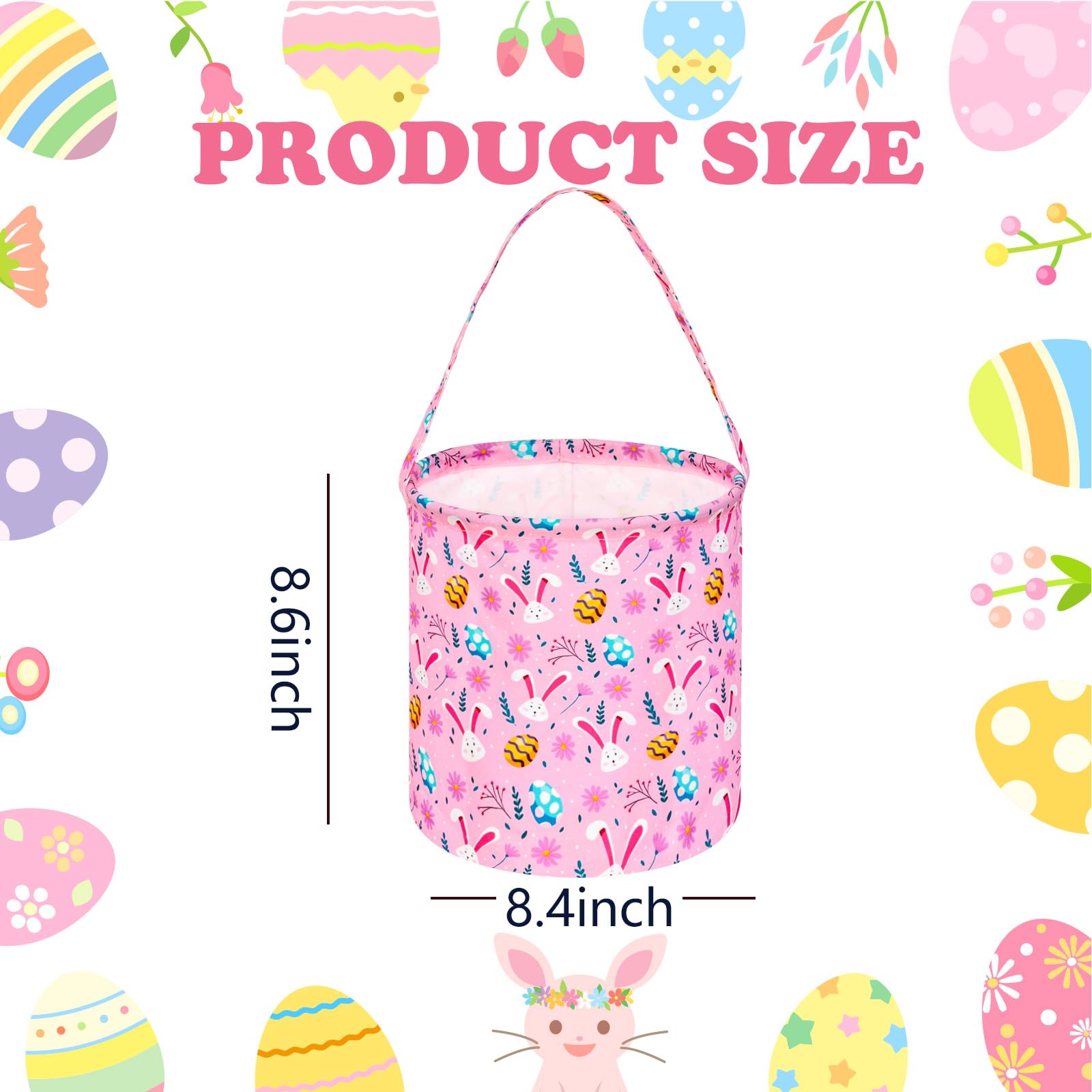 KUNRO Easter Basket Empty Easter Gift Basket for Kids Bunny Bucket Cute Egg Print Tote Bags for Egg Hunt Easter Party Decoration Toy Candy Gifts Storage